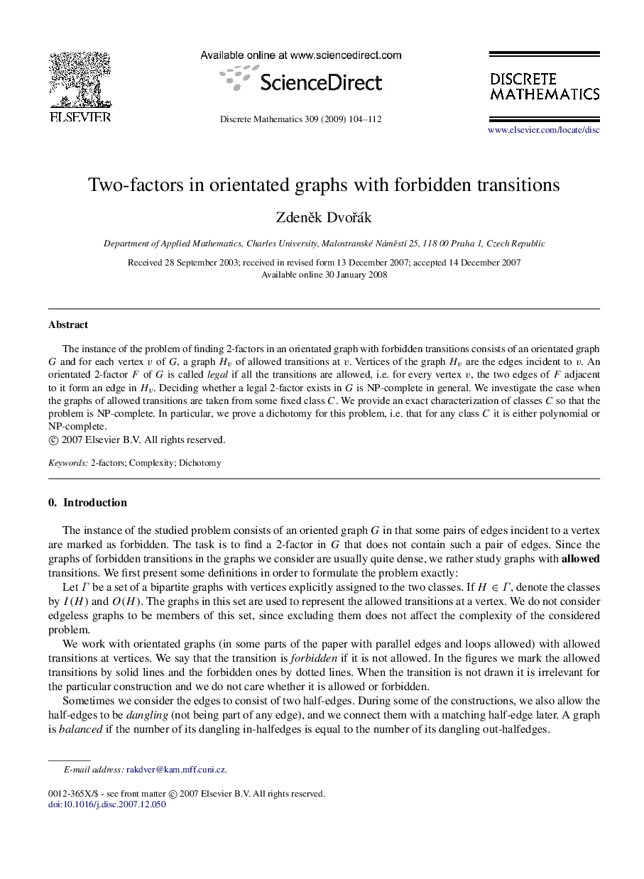 Two-factors in orientated graphs with forbidden transitions