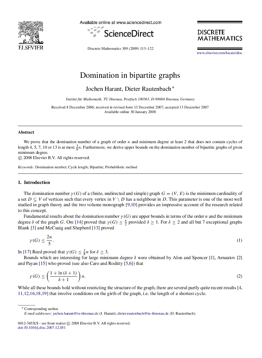 Domination in bipartite graphs