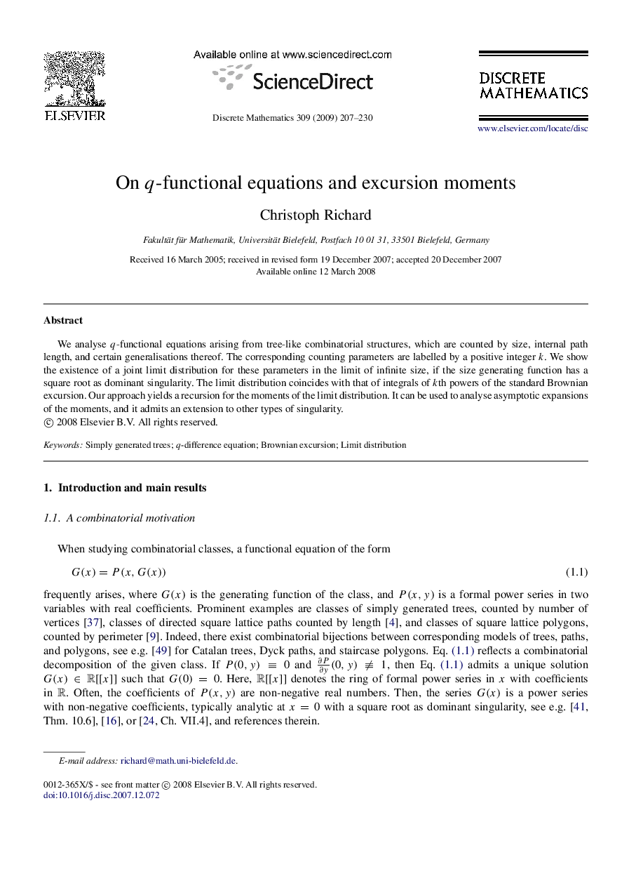 On qq-functional equations and excursion moments