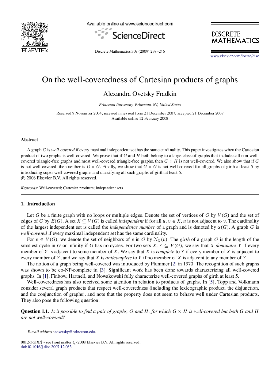 On the well-coveredness of Cartesian products of graphs