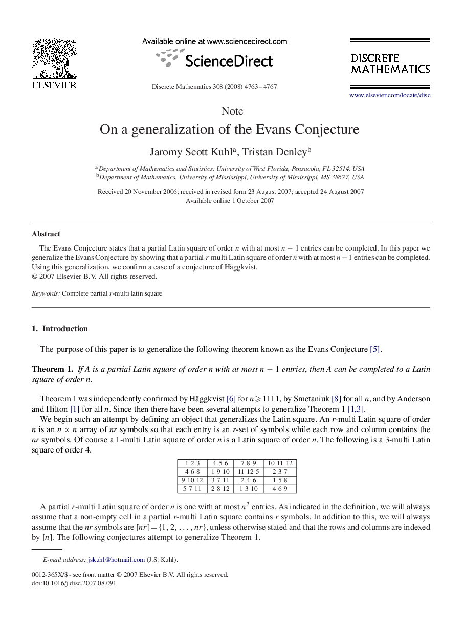 On a generalization of the Evans Conjecture
