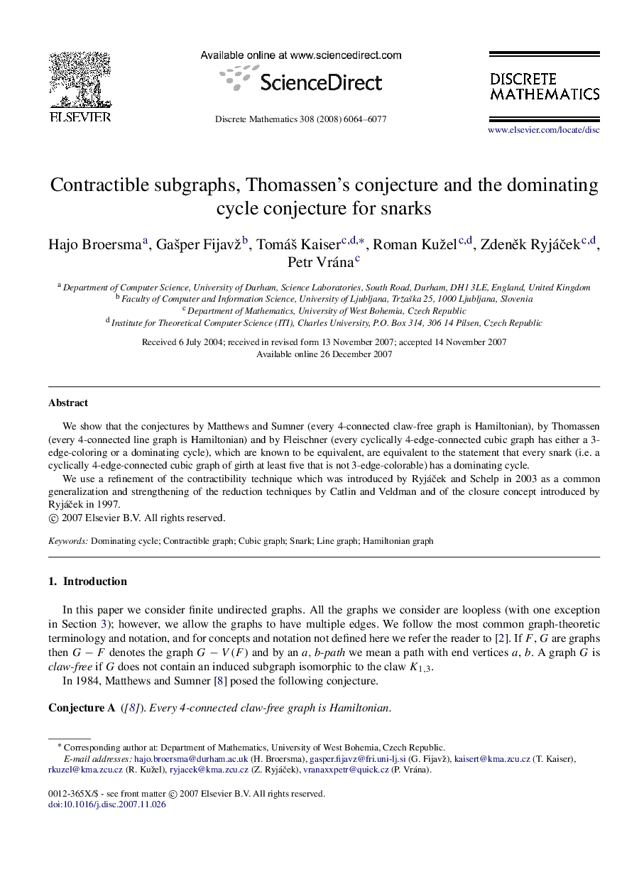 Contractible subgraphs, Thomassen’s conjecture and the dominating cycle conjecture for snarks