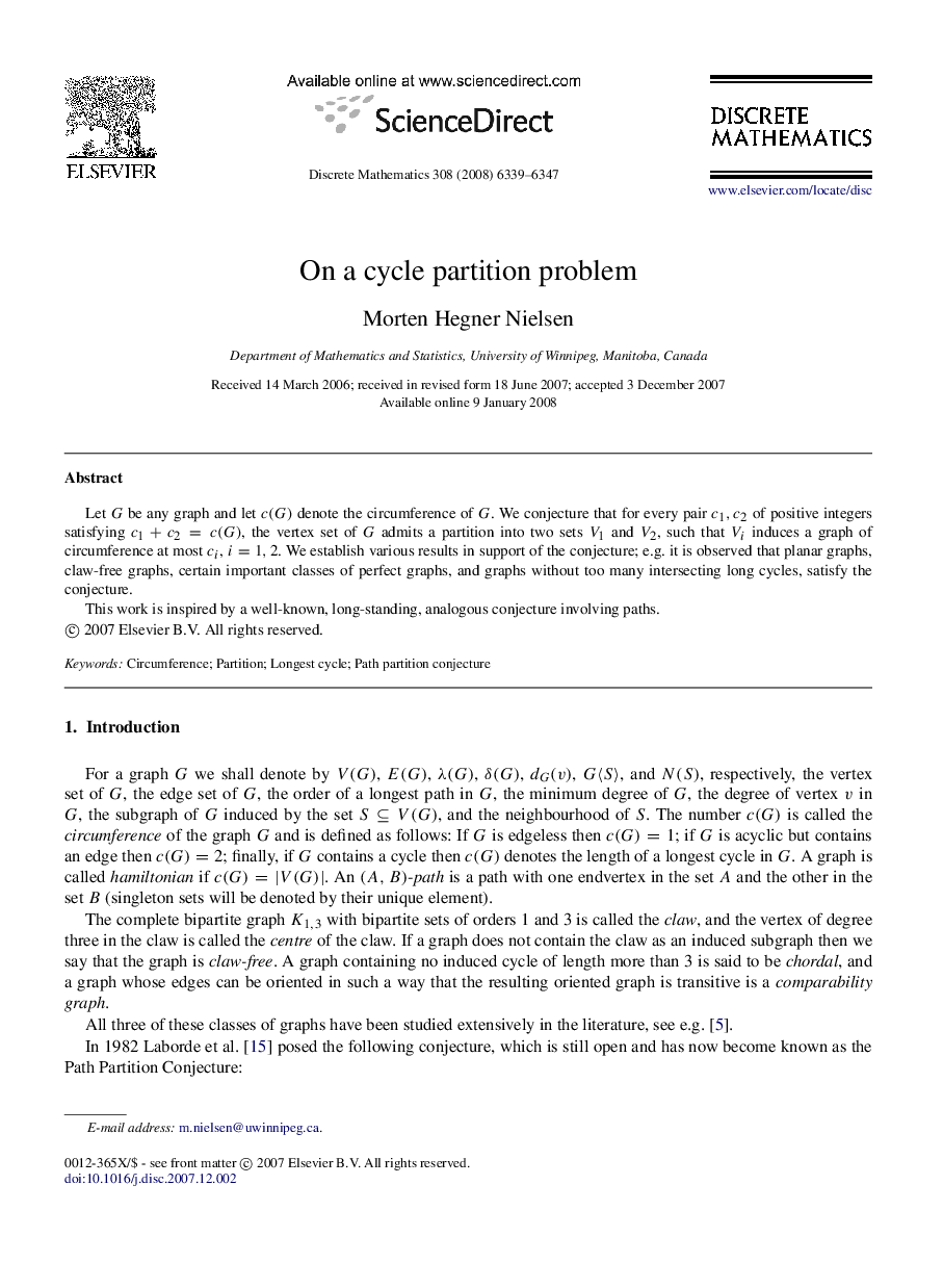 On a cycle partition problem