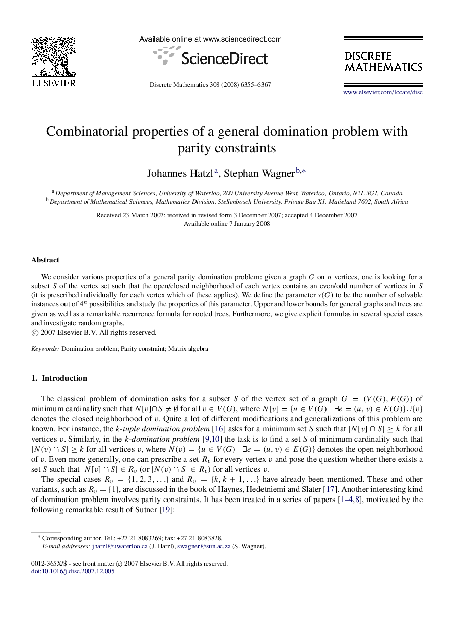 Combinatorial properties of a general domination problem with parity constraints