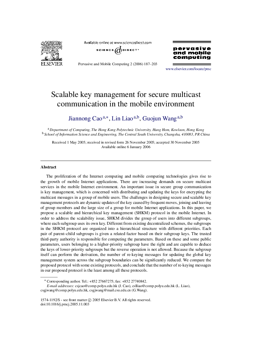 Scalable key management for secure multicast communication in the mobile environment