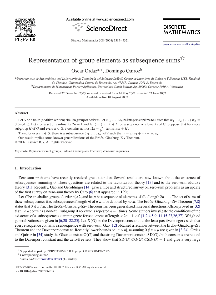 Representation of group elements as subsequence sums 