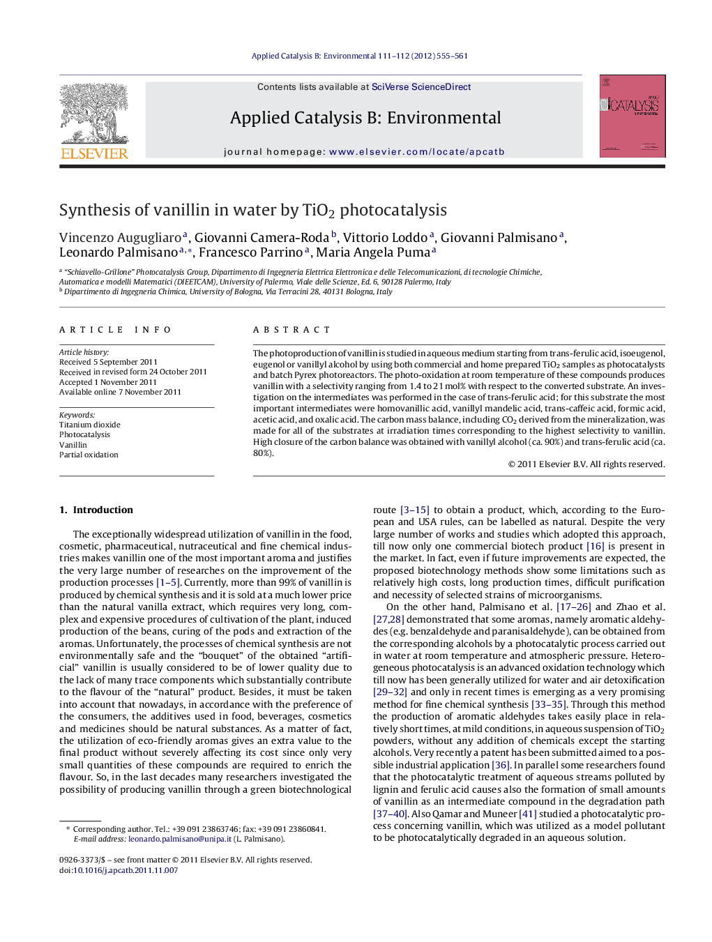 Synthesis of vanillin in water by TiO2 photocatalysis