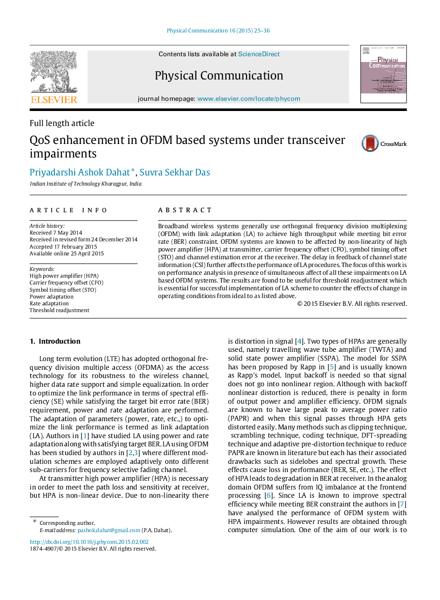 QoS enhancement in OFDM based systems under transceiver impairments