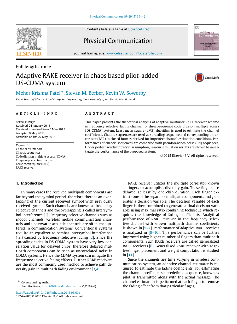 Adaptive RAKE receiver in chaos based pilot-added DS-CDMA system