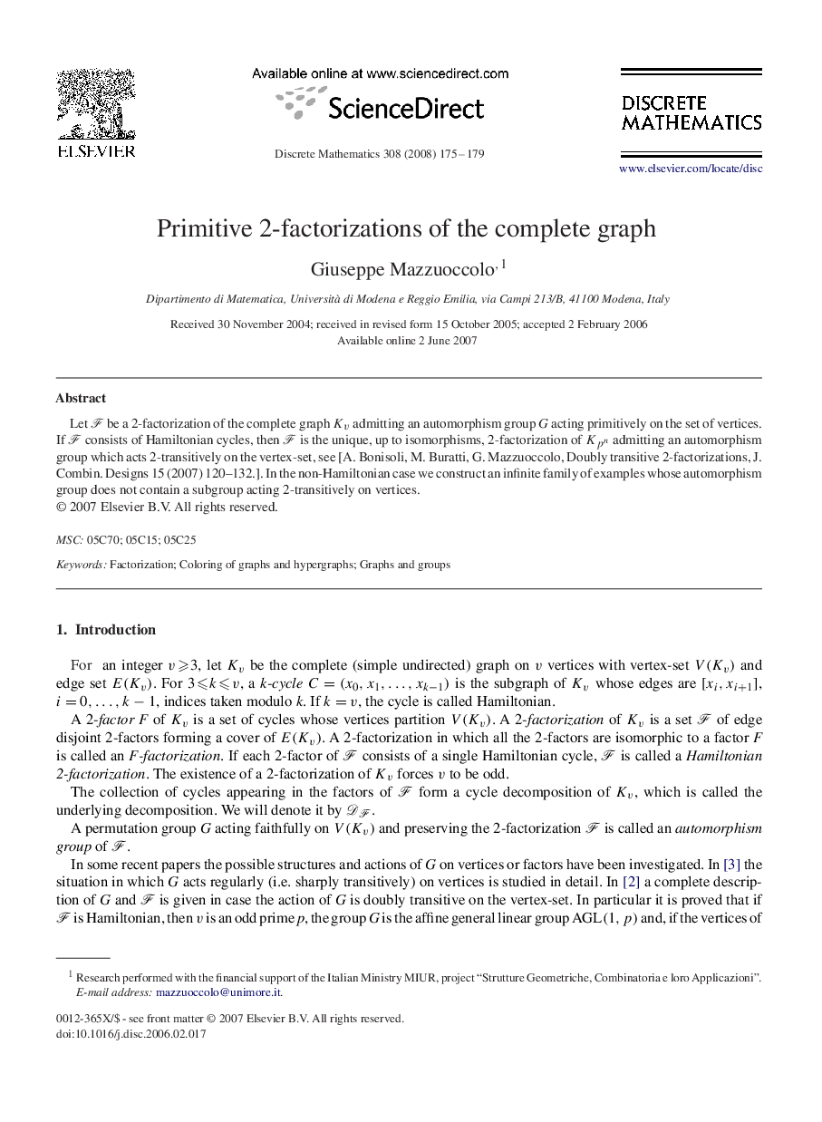 Primitive 2-factorizations of the complete graph