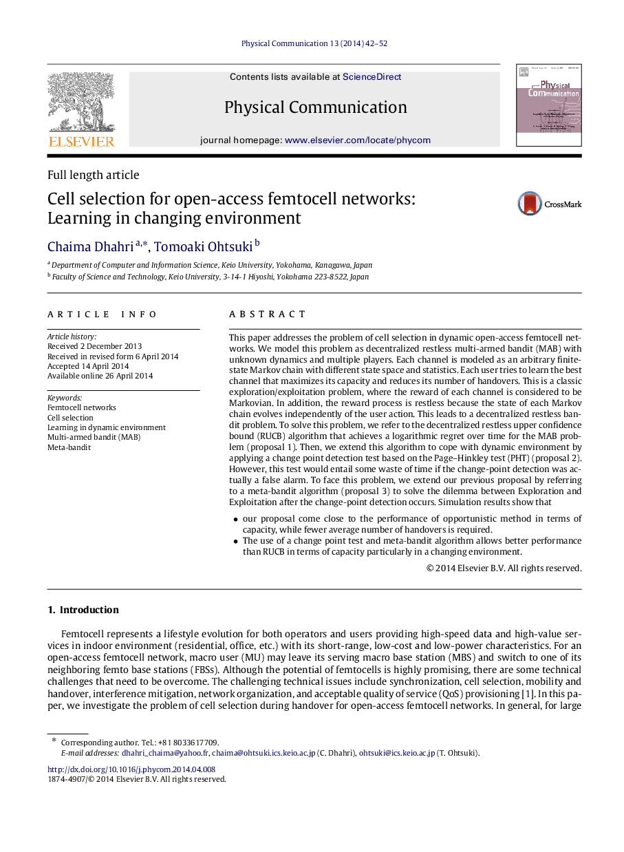 Cell selection for open-access femtocell networks: Learning in changing environment