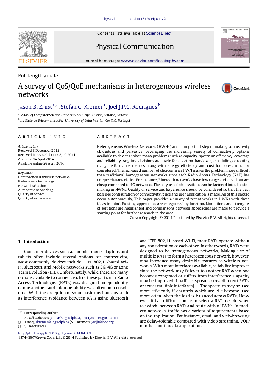 A survey of QoS/QoE mechanisms in heterogeneous wireless networks