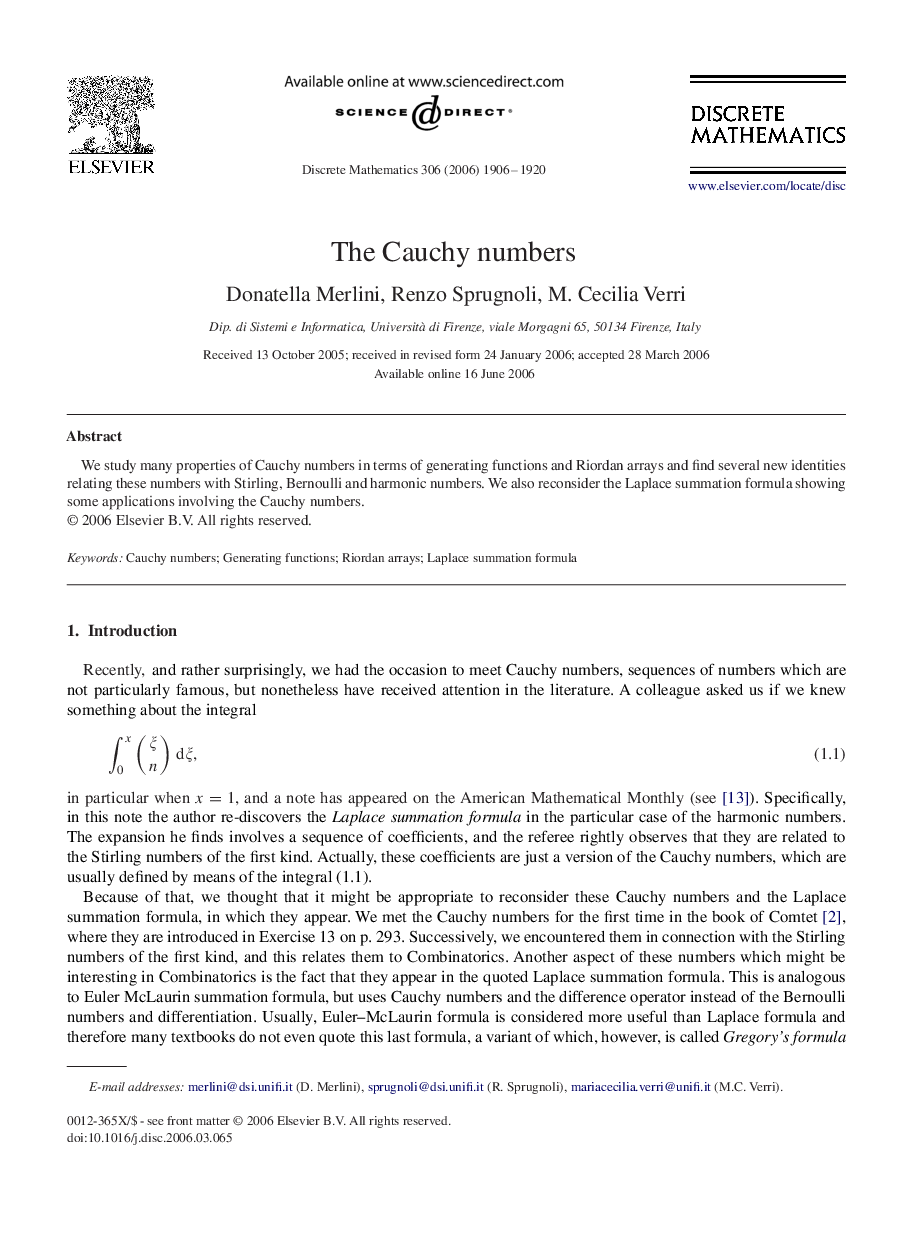 The Cauchy numbers