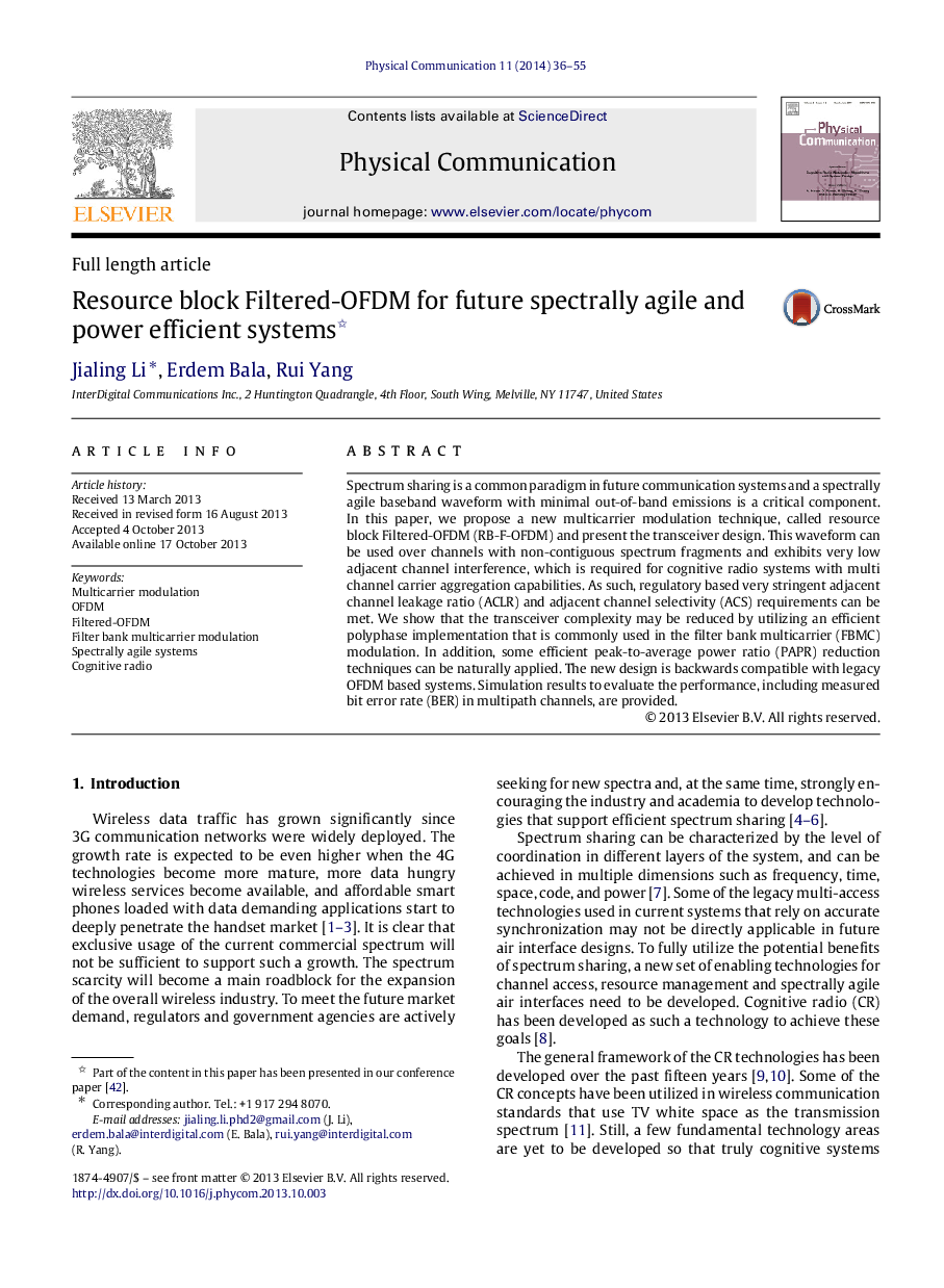 Resource block Filtered-OFDM for future spectrally agile and power efficient systems 