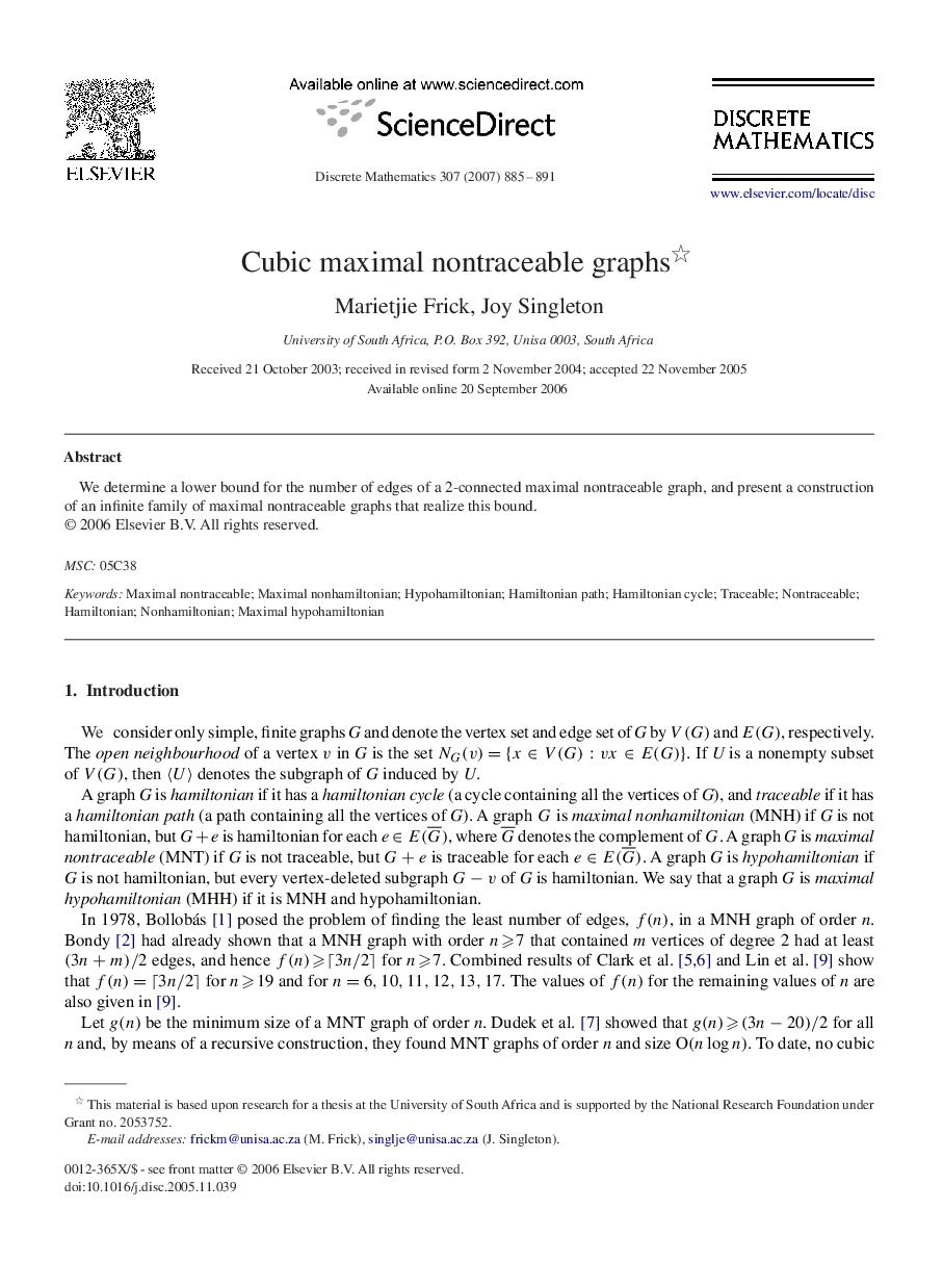 Cubic maximal nontraceable graphs 