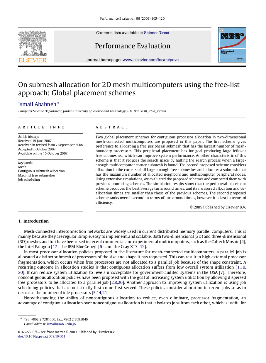 On submesh allocation for 2D mesh multicomputers using the free-list approach: Global placement schemes