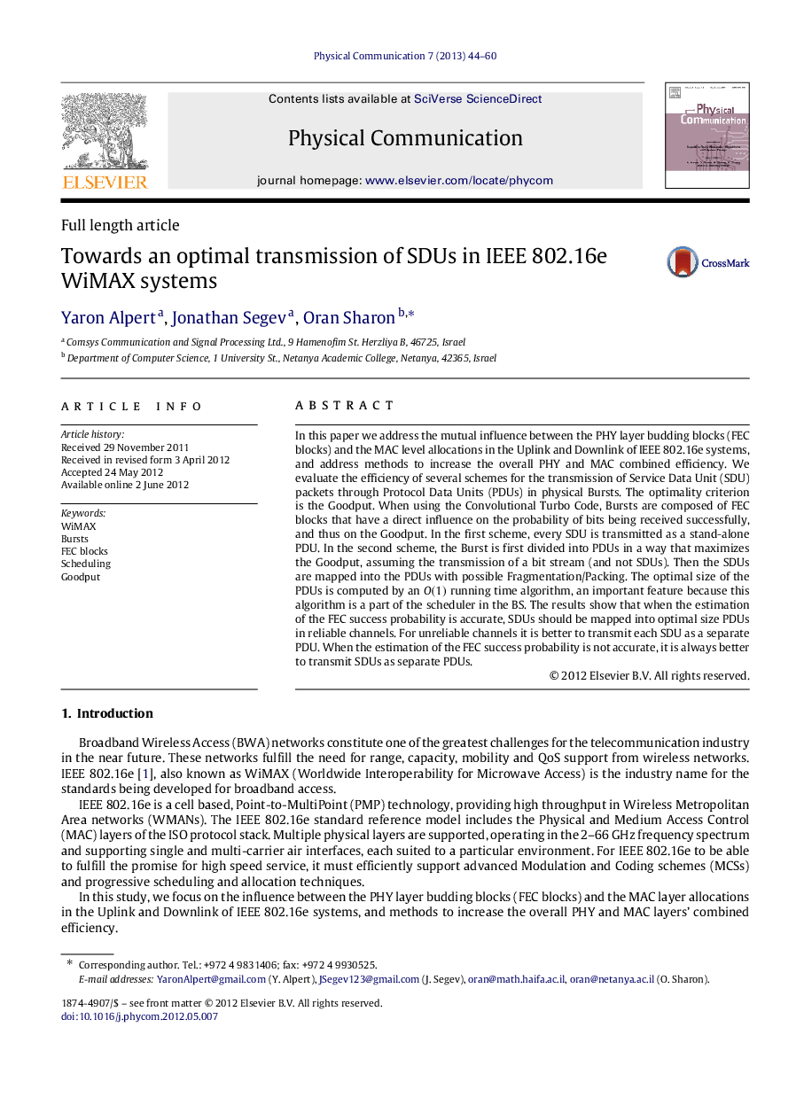 Towards an optimal transmission of SDUs in IEEE 802.16e WiMAX systems