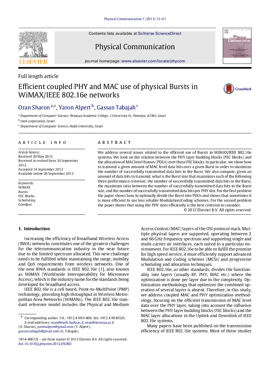 Efficient coupled PHY and MAC use of physical Bursts in WiMAX/IEEE 802.16e networks