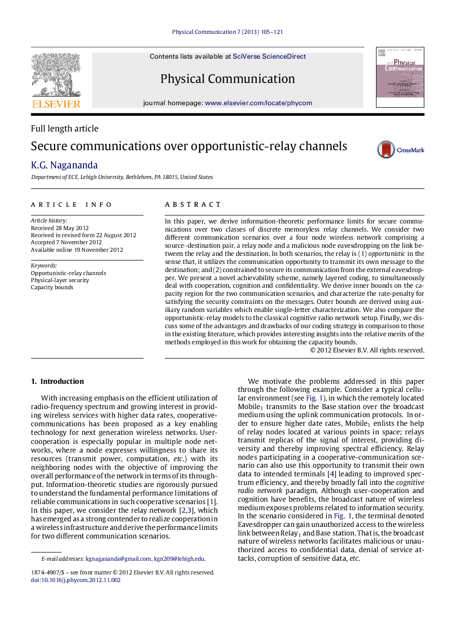 Secure communications over opportunistic-relay channels