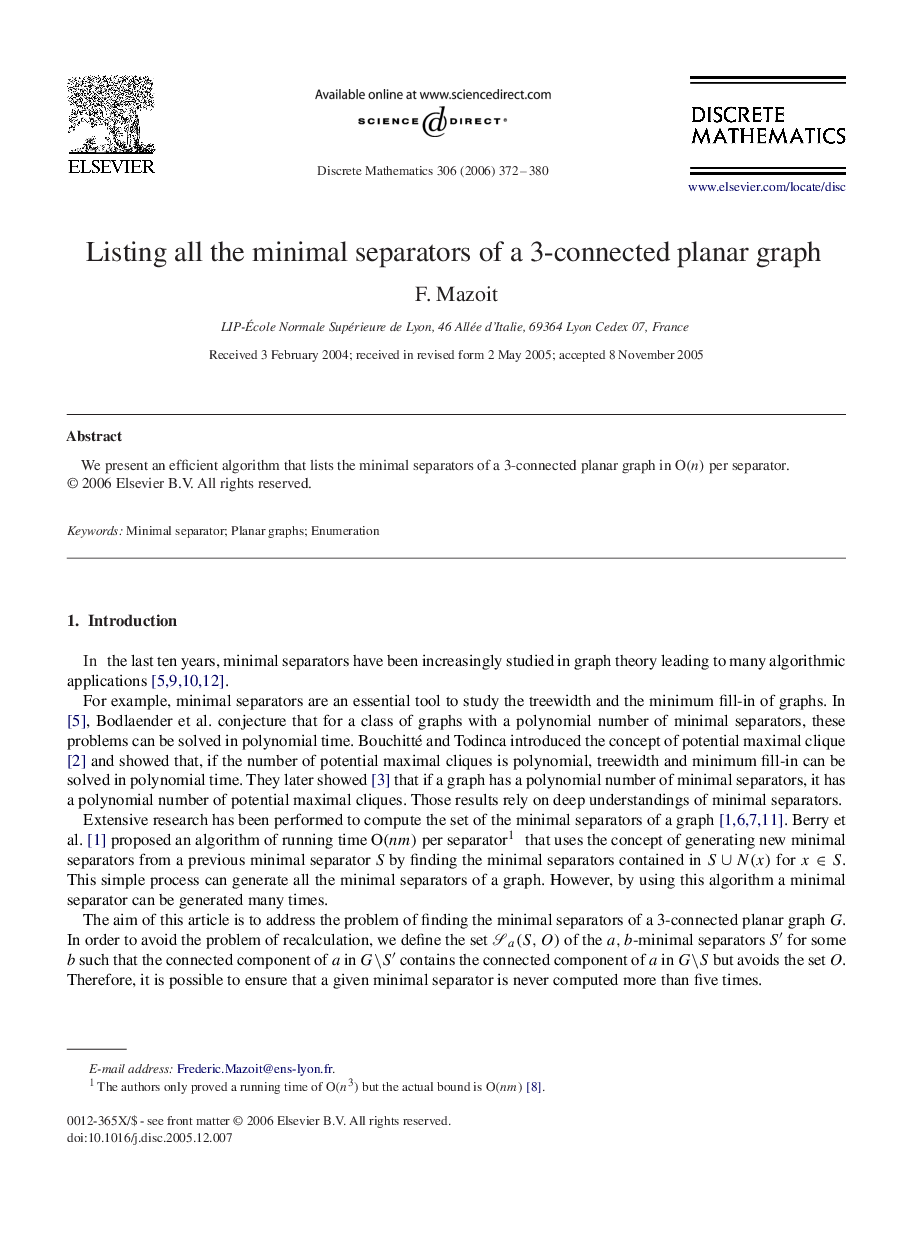 Listing all the minimal separators of a 3-connected planar graph