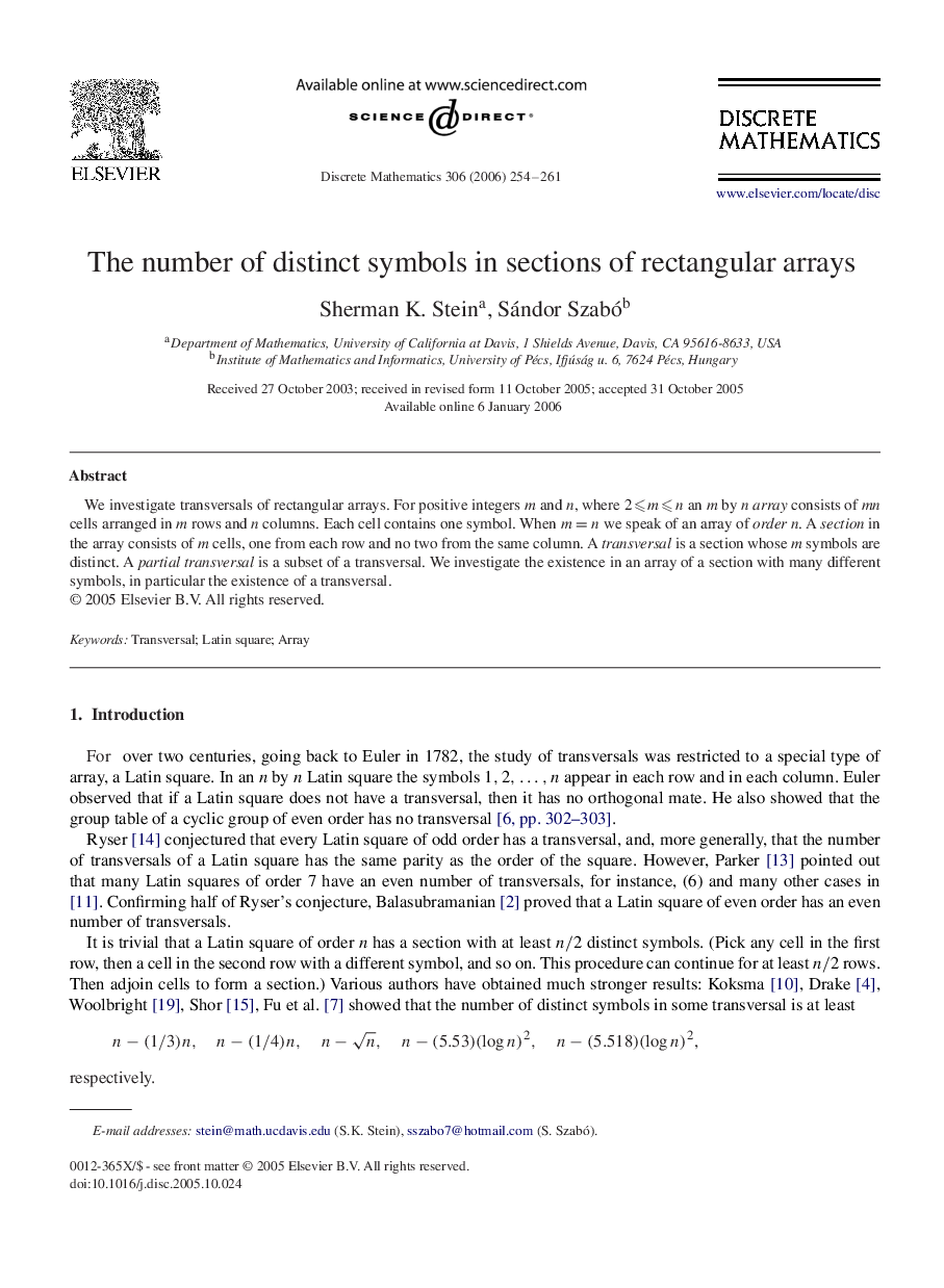 The number of distinct symbols in sections of rectangular arrays