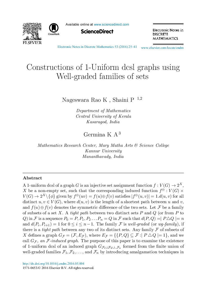 Constructions of 1-Uniform dcsl graphs using Well-graded families of sets