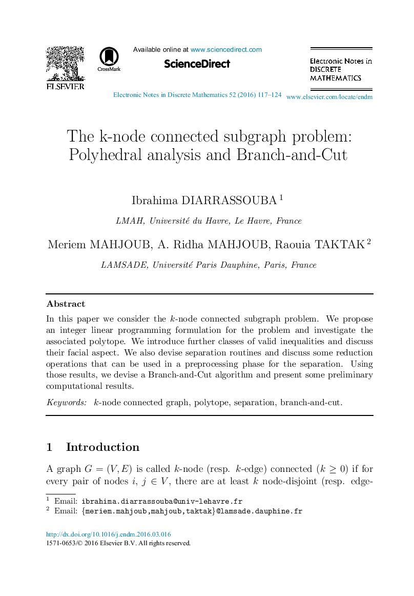 The k-node connected subgraph problem: Polyhedral analysis and Branch-and-Cut