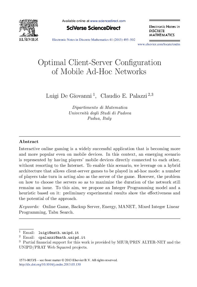 Optimal Client-Server Configuration of Mobile Ad-Hoc Networks