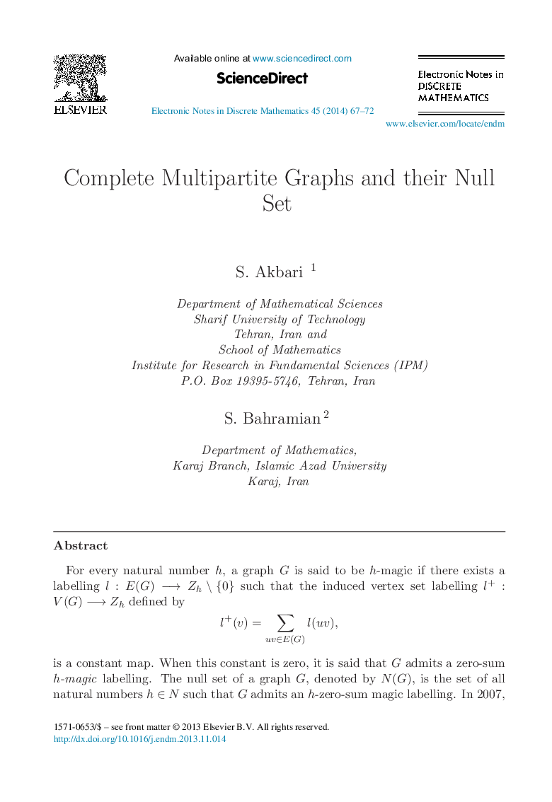 Complete Multipartite Graphs and their Null Set