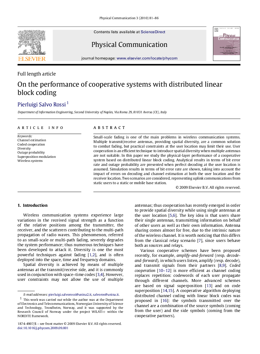 On the performance of cooperative systems with distributed linear block coding