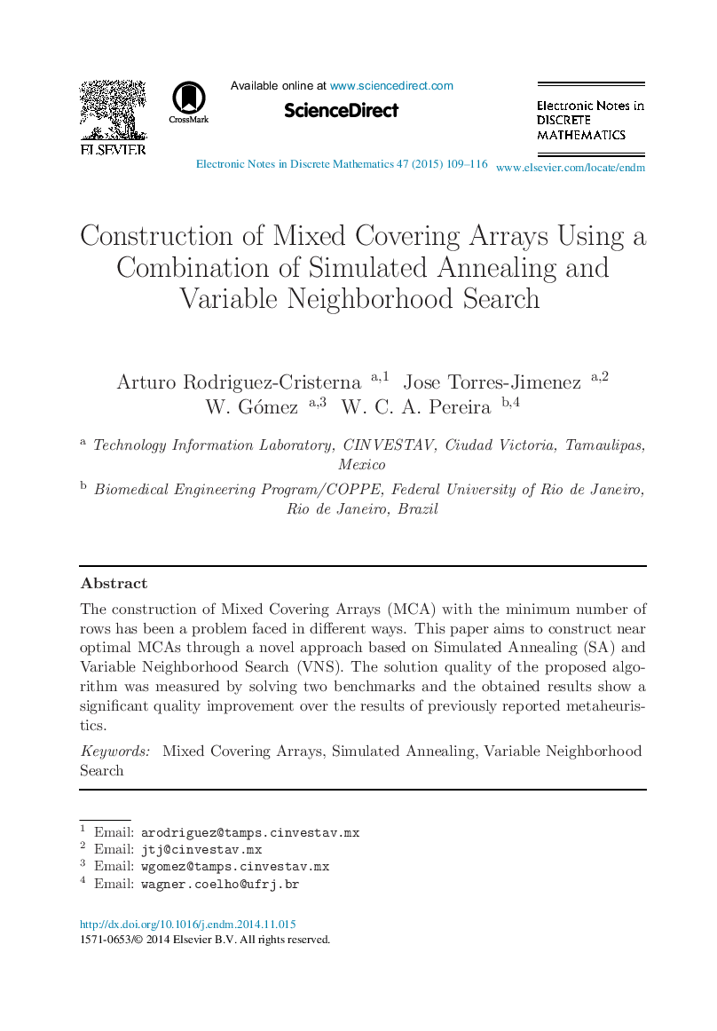 Construction of Mixed Covering Arrays Using a Combination of Simulated Annealing and Variable Neighborhood Search