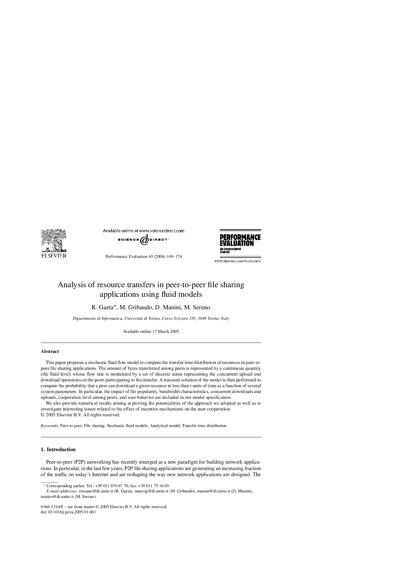 Analysis of resource transfers in peer-to-peer file sharing applications using fluid models