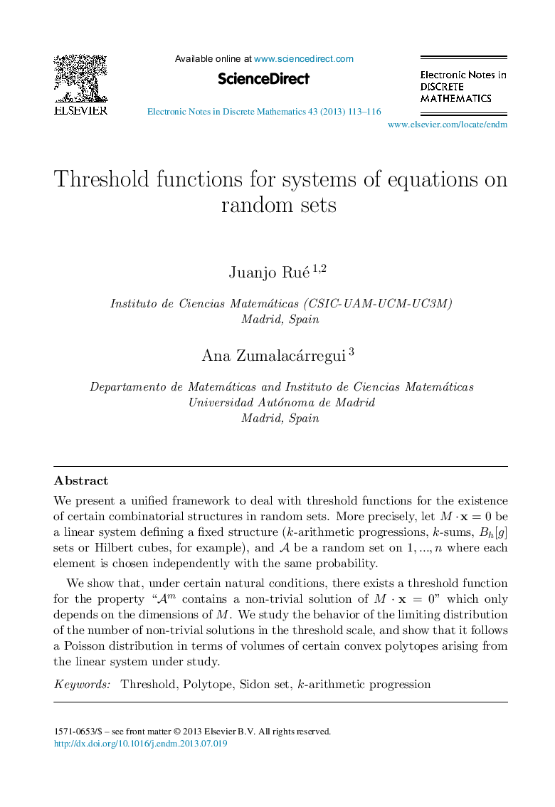 Threshold functions for systems of equations on random sets