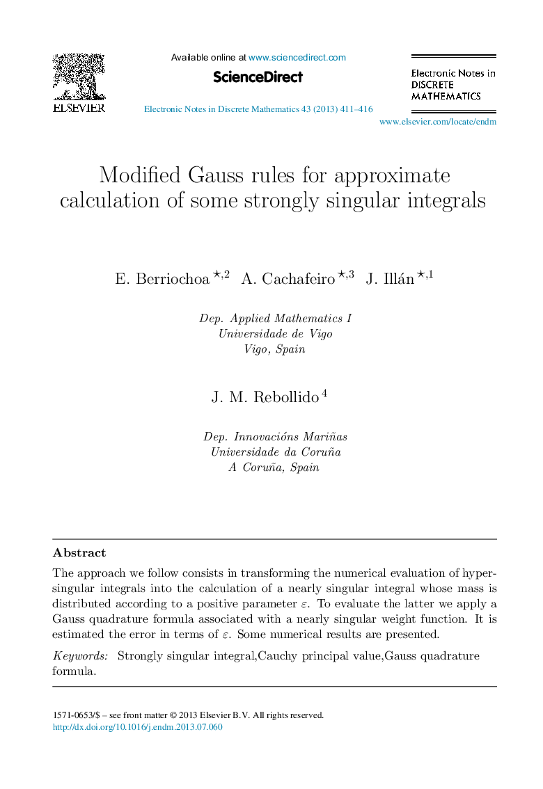 Modified Gauss rules for approximate calculation of some strongly singular integrals