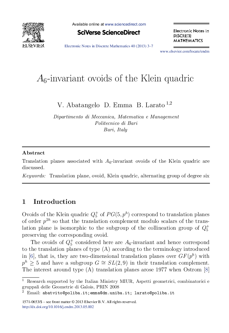 A6-invariant ovoids of the Klein quadric