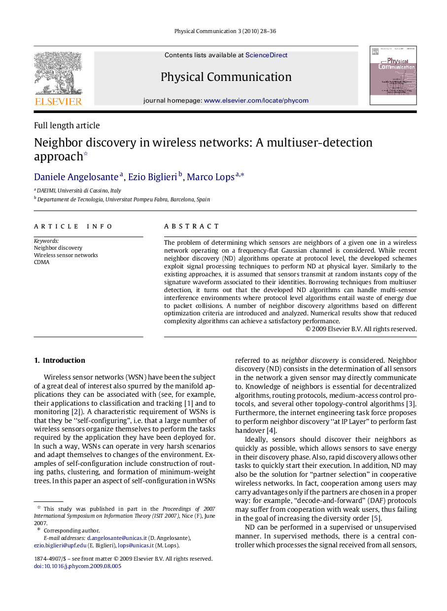 Neighbor discovery in wireless networks: A multiuser-detection approach 