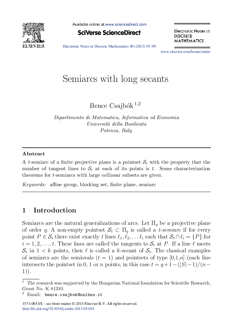 Semiarcs with long secants