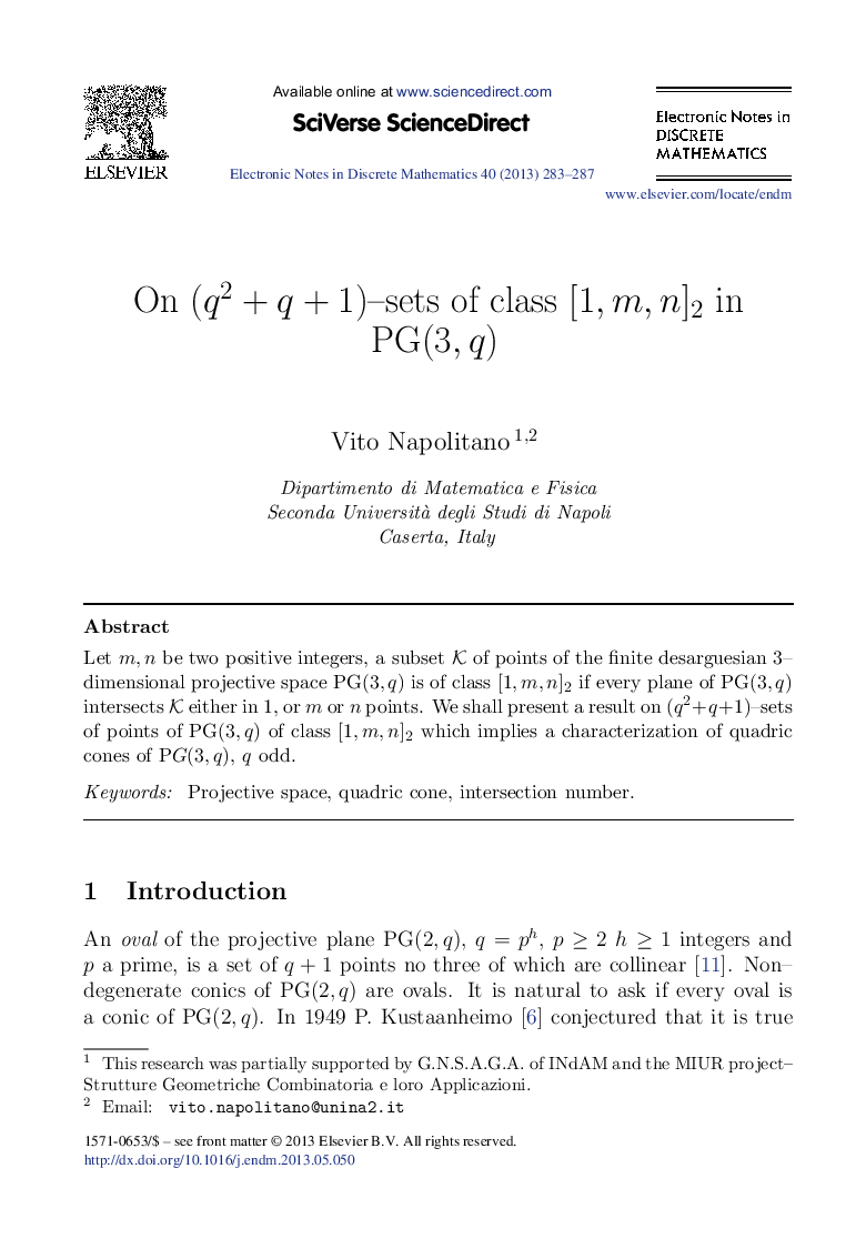 On (q2+q+1)-sets of class [1,m,n]2 in PG(3,q)