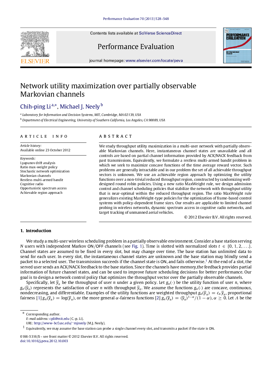 Network utility maximization over partially observable Markovian channels