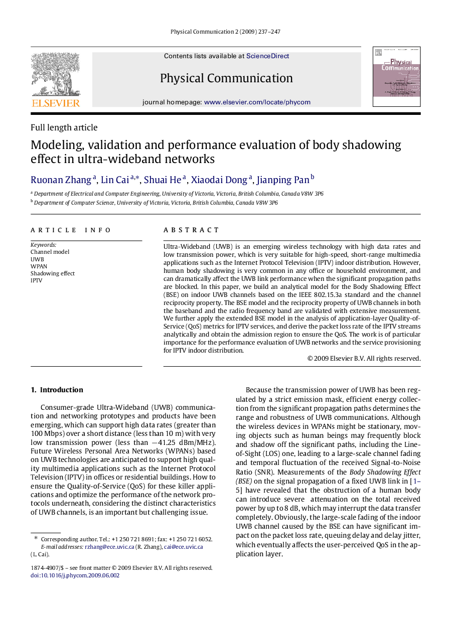 Modeling, validation and performance evaluation of body shadowing effect in ultra-wideband networks