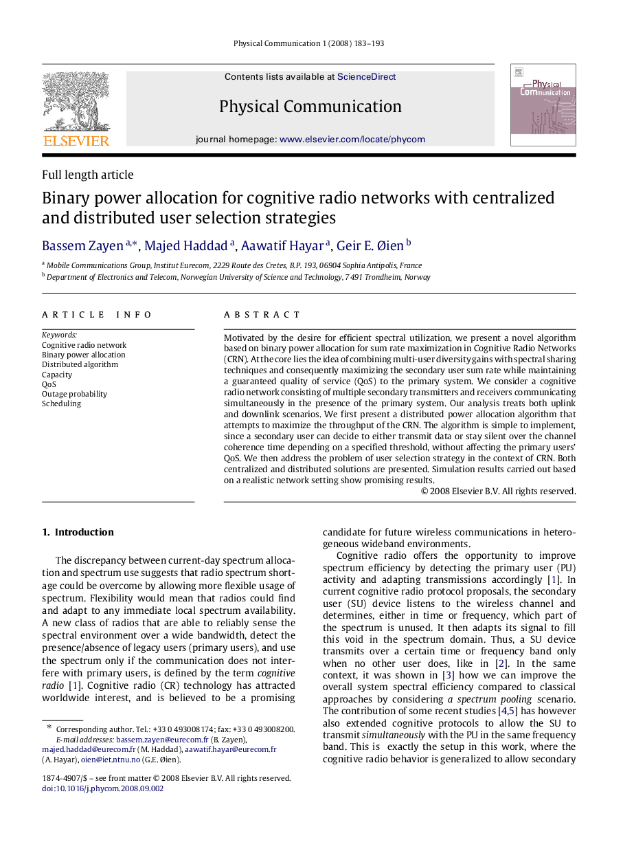 Binary power allocation for cognitive radio networks with centralized and distributed user selection strategies