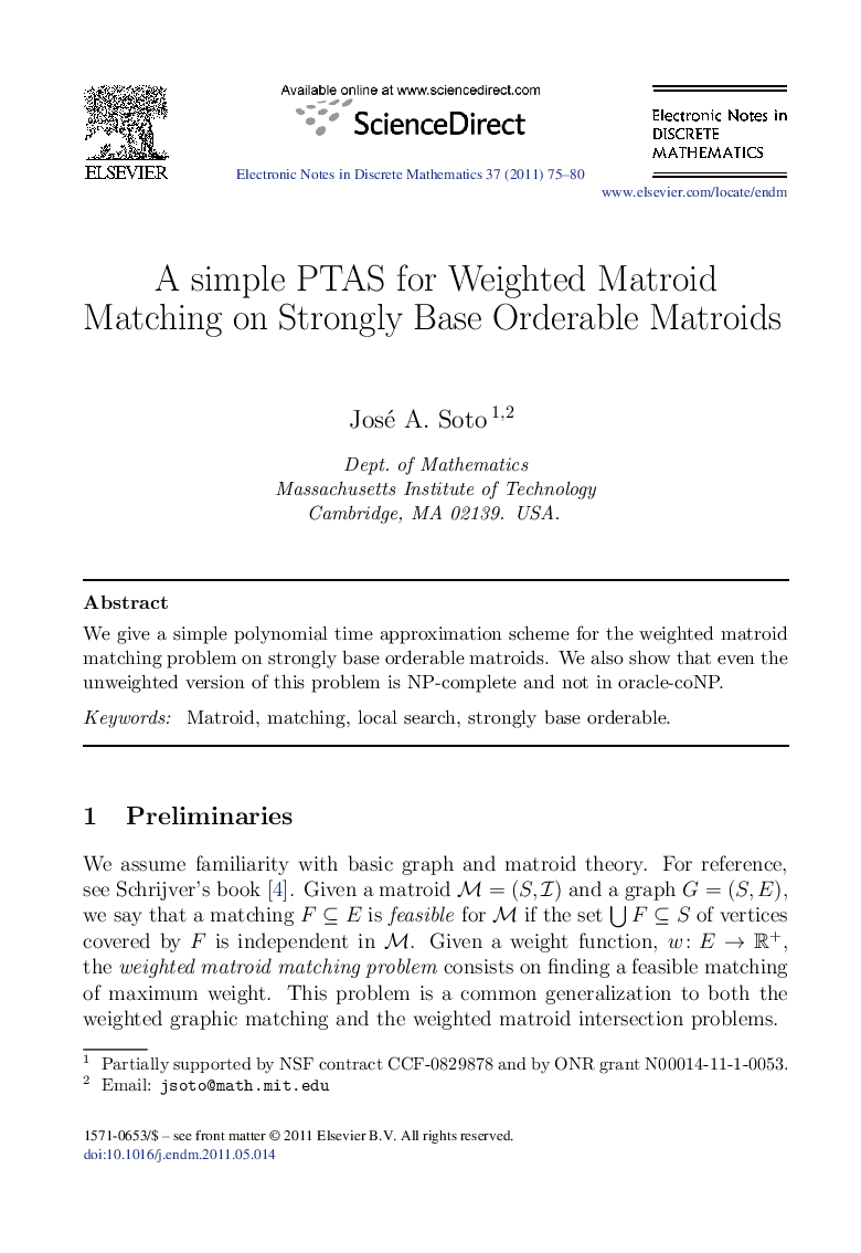 A simple PTAS for Weighted Matroid Matching on Strongly Base Orderable Matroids