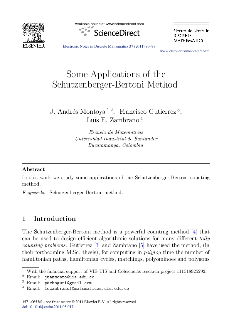 Some Applications of the Schutzenberger-Bertoni Method