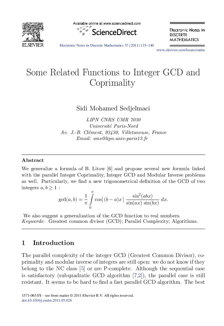 Some Related Functions to Integer GCD and Coprimality