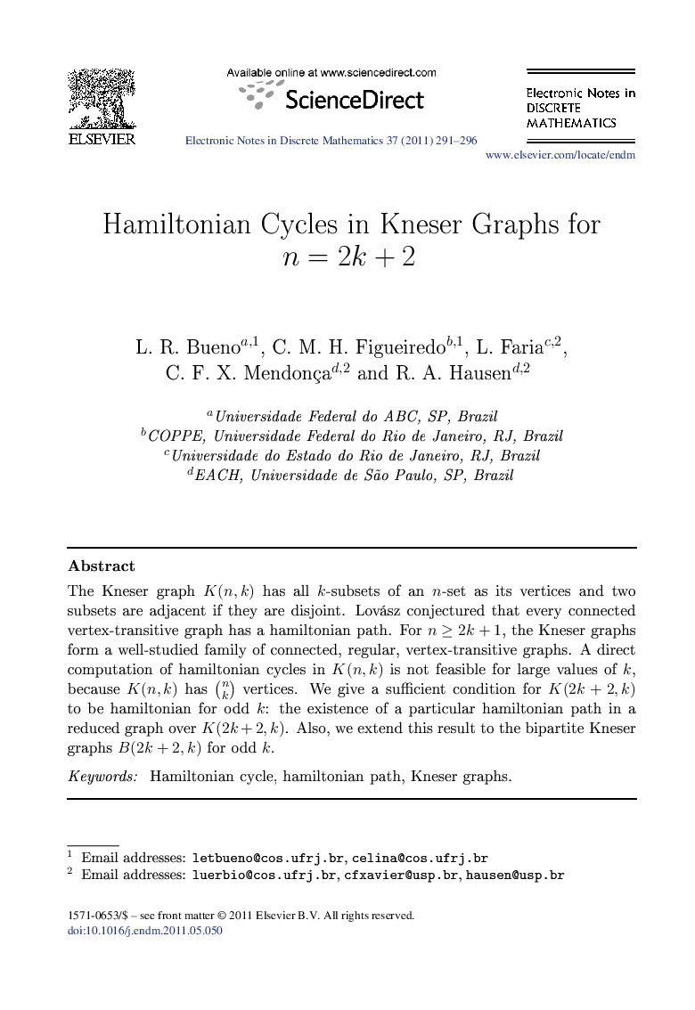 Hamiltonian Cycles in Kneser Graphs for n=2k+2