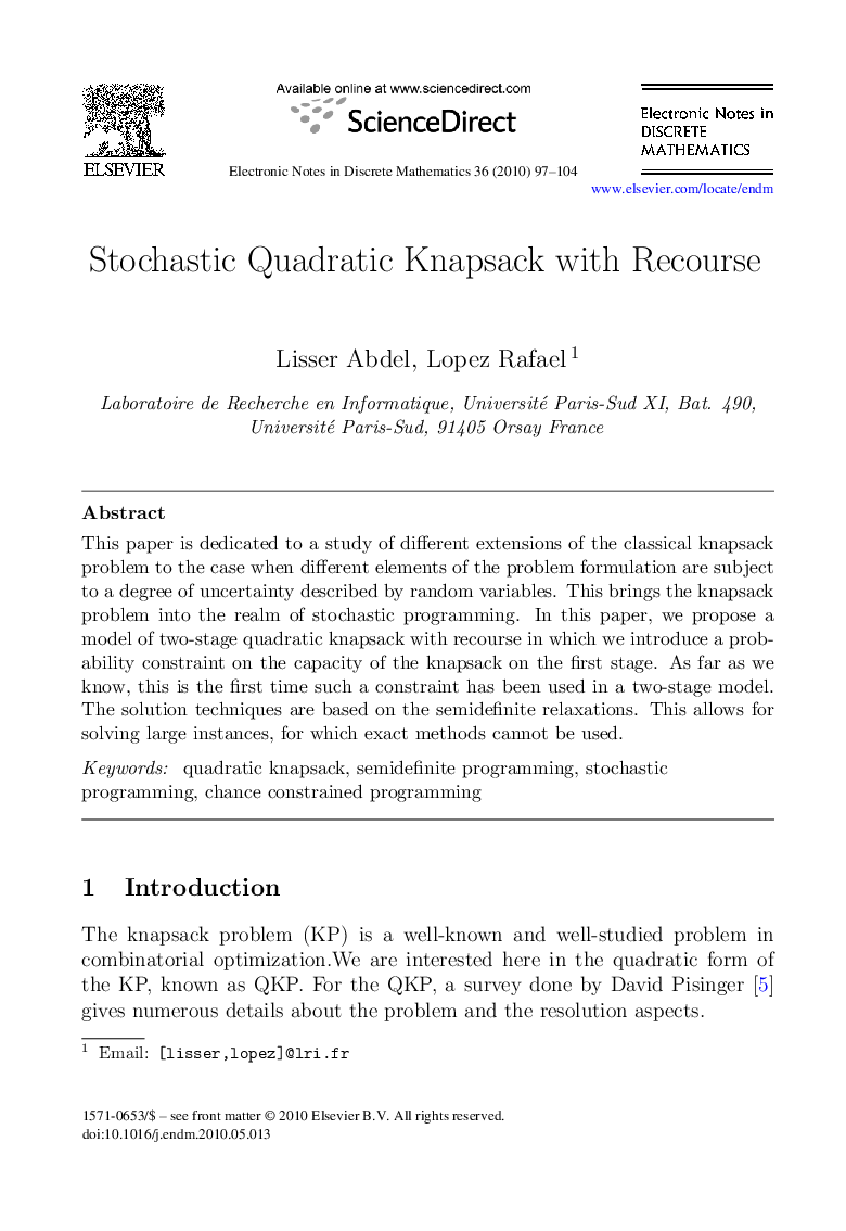 Stochastic Quadratic Knapsack with Recourse