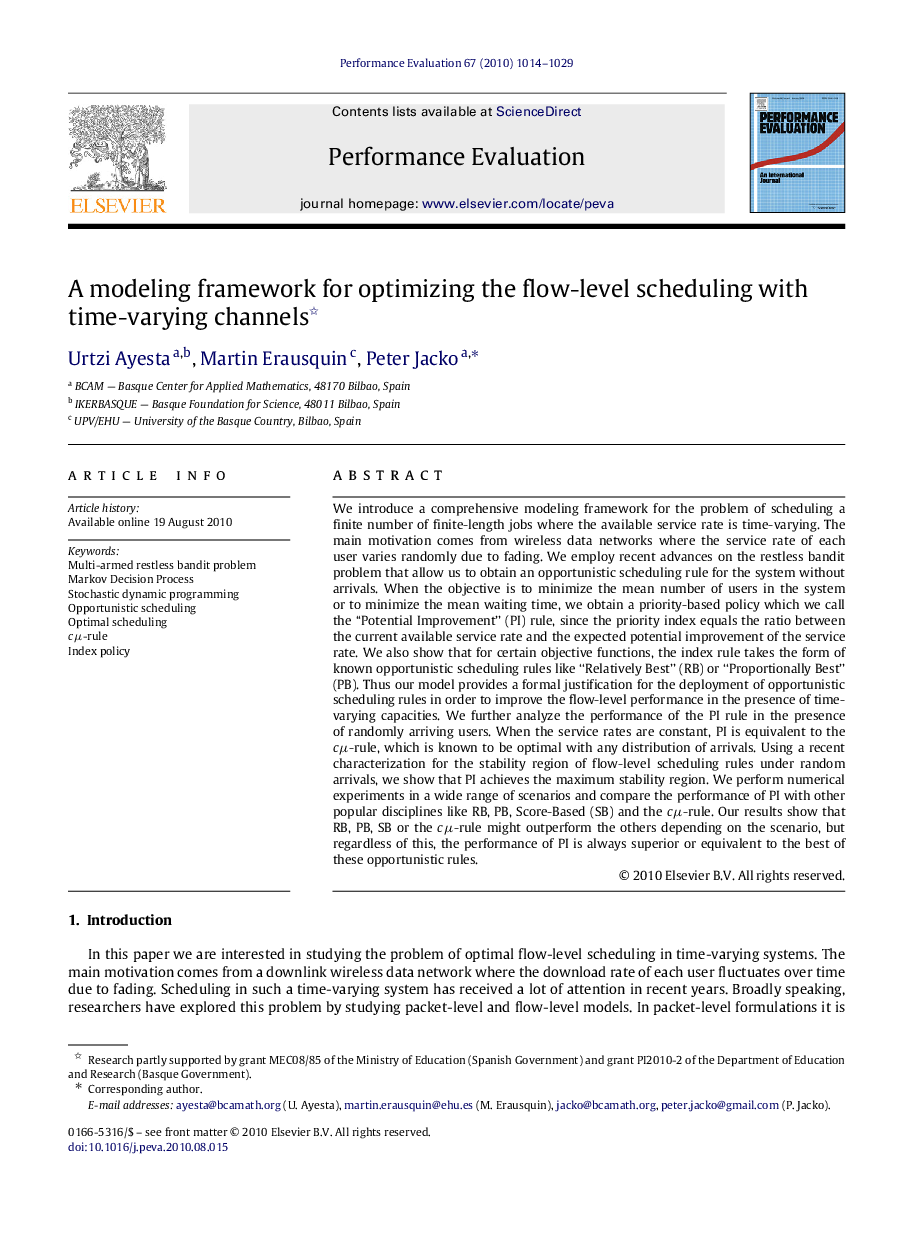 A modeling framework for optimizing the flow-level scheduling with time-varying channels 