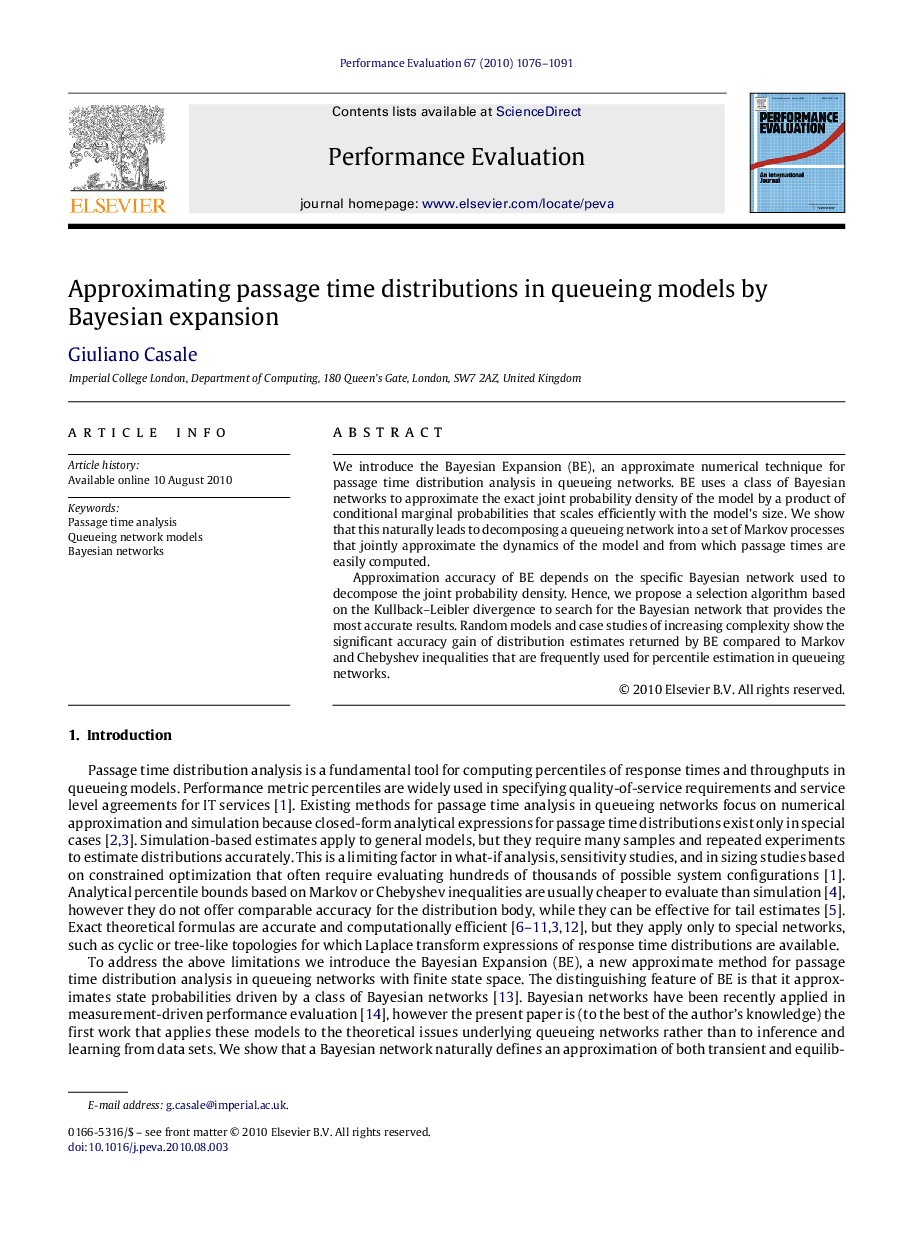 Approximating passage time distributions in queueing models by Bayesian expansion