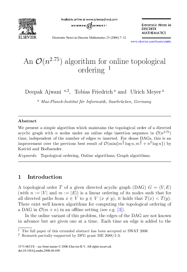 An O(n2.75) algorithm for online topological ordering 1