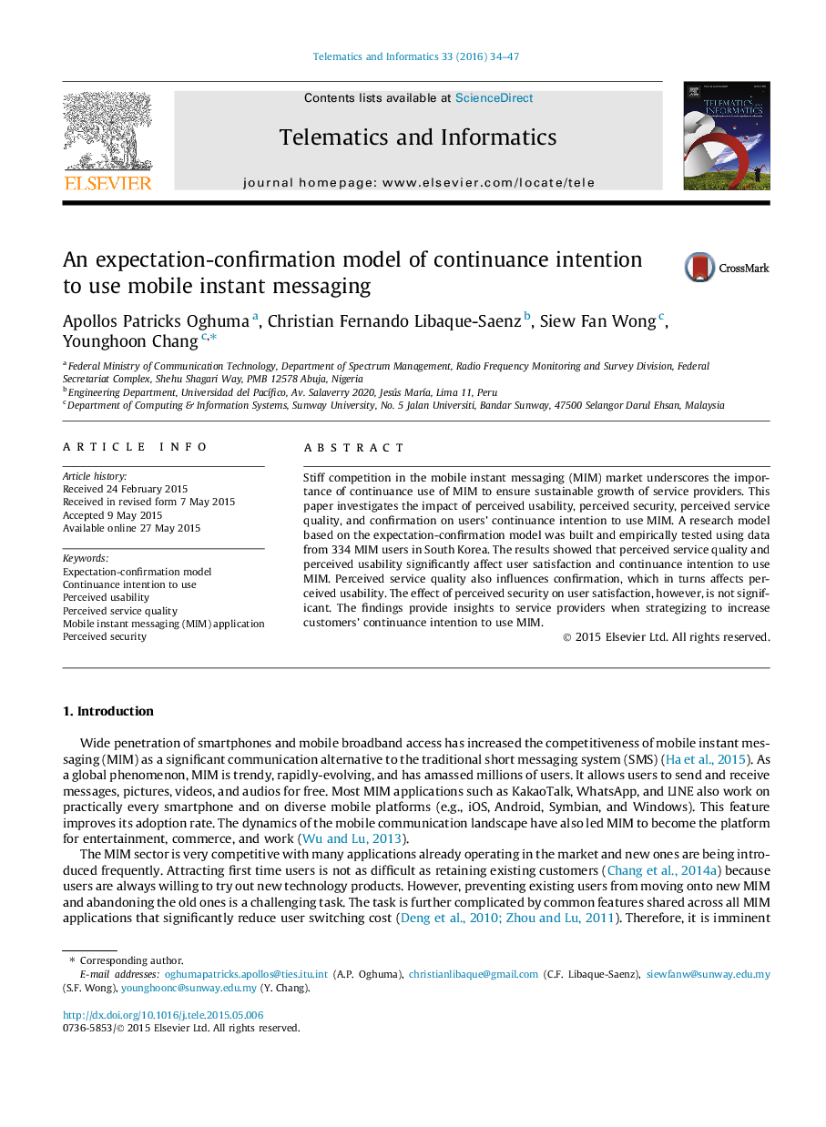 An expectation-confirmation model of continuance intention to use mobile instant messaging